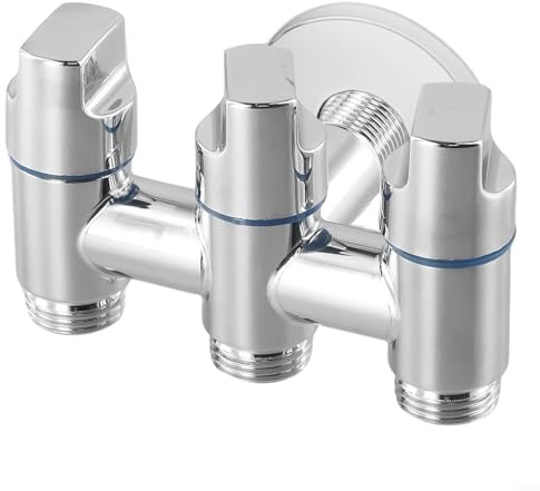 Solaughguy Valvola deviatrice a tre uscite, valvola di arresto angolare a 3 vie per rubinetto del lavandino del bagno, splitter d'acqua multifunzione a parete per lavatrice lavastoviglie (argento)