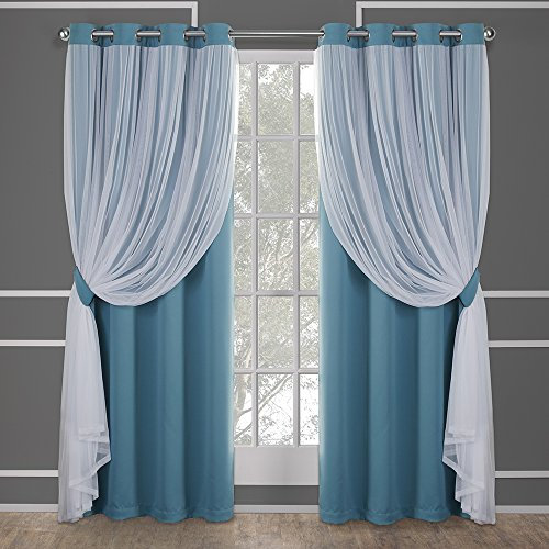 TOWN & COUNTRY LUXE Exklusive Home Curtains Catarina Vorhänge, mehrlagig, massiver Verdunkelungsvorhang und durchscheinender Fenstervorhang mit Tülloberfläche Maße: 52 x 84 cm 52x84 türkis