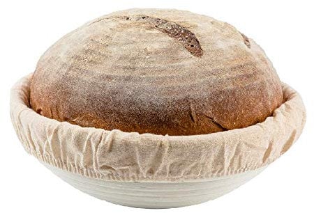 SUGUS HOUSE 10 inch Round Bread Banneton Proofing Basket & Liner Brotform Dough Rising Rattan Handmade rattan bowl - Perfect For Artisan