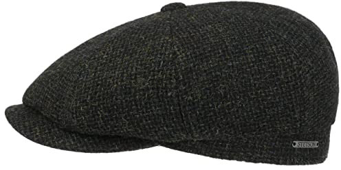 Stetson Hatteras Shetland Wool Flatcap Schiebermütze Herren Baumwolle gefüttert Herbst Winter Oliv 59 cm