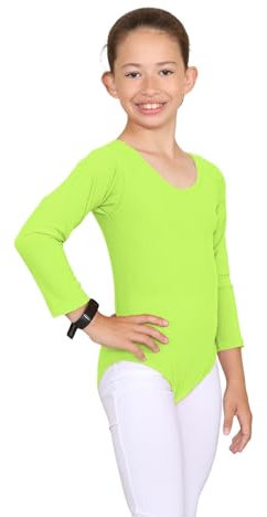Janisramone Ragazze Bambini Nuovo Pianura Lungo Maniche Tondo Collo Microfibra Allungare Danza Ginnastica Leotard Bodysuit Cima