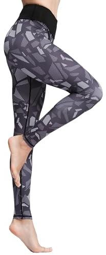 FLYILY Damen High Waist Elastische Sporthose mit Bunte Blumen Design Blickdichte Sport Leggings Lange Sportleggins Yogahosen
