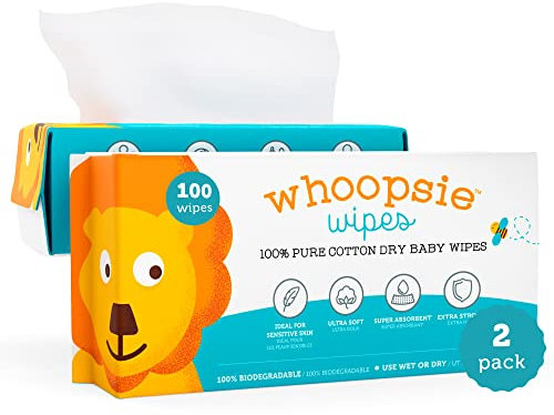 100% Pure Cotton Dry Wipes | 200 Count | Use Wet or Dry | Soft & Sensitive | Hypoallergenic | Extra Strong & Absorbent | Perfect for Diaper Changes, Runny Noses, Drool, Meal Time & Nursing