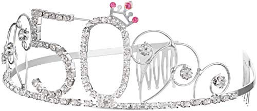 Haarreif Krone 50. Geburtstag Happy Birthday Kristall Strass Krone Verzierungen Hochzeit Haar Haarband Kamm Stirnband für Frauen (50. Geburtstag)