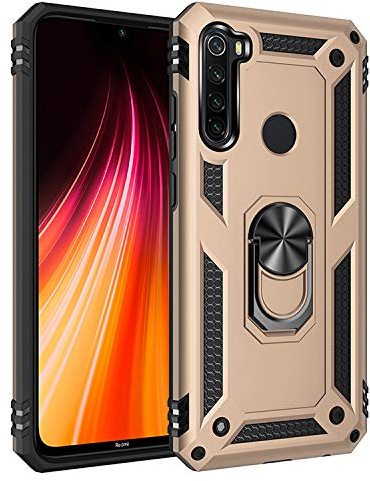 BestST Funda para Xiaomi Redmi Note 8T, +HD Protector Pantalla,con Anillo Soporte, Antigolpes Rígida Robusta Carcasa Resistente al Impacto Militar Duradera Blindada Fuerte de Seguridad,Oro