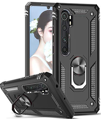 LeYi für Xiaomi Mi Note 10 Pro/Mi Note 10/Mi Note 10 lite/CC9 Pro Hülle,360 Grad Ring Halter Ständer Militär Handy Hüllen Cover Schutzhülle für Case Mi Note 10 Pro Handyhülle Schwarz