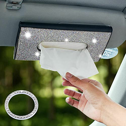 Newl Glitzer-Tücherbox für Auto-Sonnenblende, PU-Leder-Taschentuchetui, handgefertigt, glitzernder Kristall-Taschentuchhalter für Damen