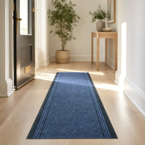 Bravich Sydney Blue Hallway Runner - Washable Non-Slip Rubber Backed Carpet Mat - Indoor Outdoor Stair Kitchen Runner - 9mm Pile Height 2'2x4'FT (66x122cm)