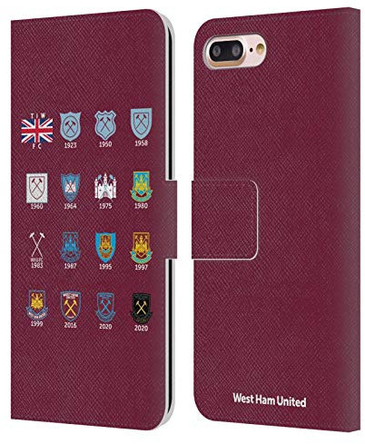 Head Case Designs Officially Licensed West Ham United FC Pattern 4 Crest History Leather Wallet Case Compatible With Apple iPhone 7 Plus/iPhone 8 Plus