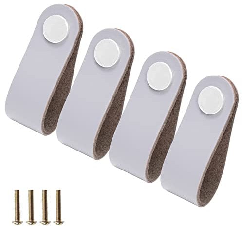 JeogYong Ledergriffe 4 Stück Schrankgriffe Möbelgriffe mit Schrauben Leder Griffe Möbel Schrankknöpfe Vintage Türgriffe für Schrank, Badschrank, Kommode, Schublade, Küchen (Einzelloch, Silber)