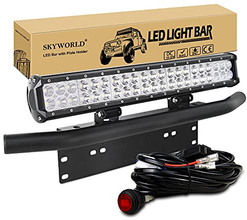 SKYWORLD LED Light Bar, 20 inch 126W Spot Flood Combo Beam Work Driving Lamp with License Plate Mount Bracket 12V Wiring Harness Kit On Off Switch Power Relay Blade Fuse for Trucks Car ATV SUV 4x4