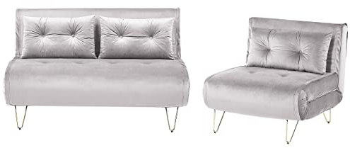 Stilvolles und elegantes 3-Sitzer Sofa Set Samtstoff in Grau Metalbeine Vestfold