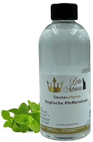 Dufte Momente | Saunaduft Konzentrat Englische Pfefferminze 500ml | mit naturreinen und natürlichen ätherischen Ölen | für Sauna, Banja, Sanarium, ... | vegan, ohne Tierversuche