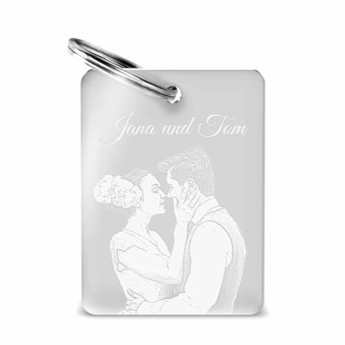 CHRISCK design Schlüsselanhänger mit Foto Gravur aus stabilem Acryl Glas - personalisierter Anhänger mit eigenem Bild für Männer & Frauen - Geschenk für beste Freundin Paare Sie Ihn Freund