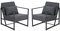 Mingone 2er Set Sessel Gepolsterter Cocktailsessel Polstersessel Stuhl Relaxsessel aus Leinen Loungesessel mit Handläufen Eisengestell für Wohnzimmer, Dunkelgrau