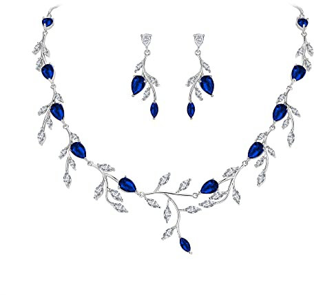 EVER FAITH Teardrop Hochzeit Schmuckset für Bräute Sparkly blau CZ birnenförmig September Birthstone Halskette Ohrringe Set Blau Silber-Tone