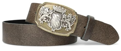 FRONHOFER Trachtengürtel Herren Ledergürtel Echtleder 4 cm, bicolor Gürtelschnalle Bayern Wappen, Lederhosen Gürtel Wechselschnalle Druckknopf, Bundweite 90-125 cm, Oktoberfest, Made in Germany