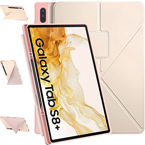 Schutzhülle für Samsung Galaxy Tab S8 Plus 2022 / S7 FE 2021 / S7 Plus 2020 12,4 Zoll, Rückseite aus hochwertigem PU-Leder und weichem TPU, automatischer Wecker/Schlaf mit Stifthalter