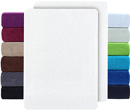 NatureMark 2er Pack FROTTEE Spannbettlaken, Spannbetttuch für kuschelig weiche Nächte, in viele Größen und Farben erhältlich | 140x200 cm - 160x200 cm - Weiß