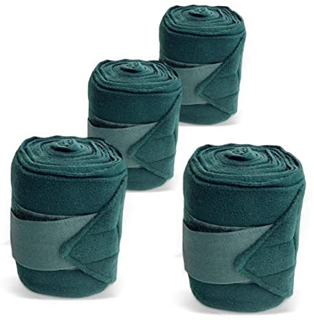 Bandagen fürs Pferd aus Fleece mit Klettverschluss - Fleecebandagen Pferd im 4er Set mit praktischer Aufbewahrungstasche (Pony, Dunkelgrün)