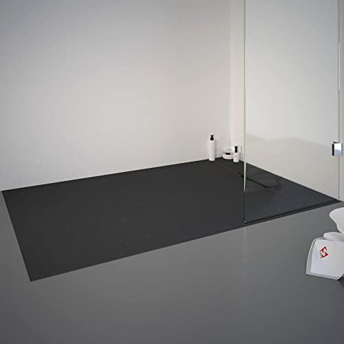 Schulte receveur de douche 90 x 160 x 3,2cm, anthracite, effet pierre ultra léger (21.5 kg), rectangulaire, extra plat à poser ou à encastrer, bac douche, antidérapant classe B DIN 51097