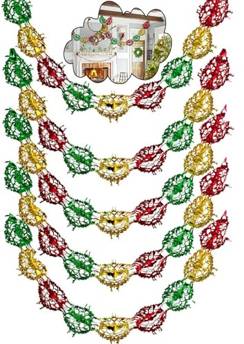 5Pcs Christmas Hanging Foil Xmas Decorations, 10M Foil Snowflakes Xmas Garlands Wall Ceiling, Christmas Home Décor Party Supplies (Red,Green,Gold)