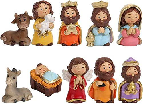 10-teiliges Weihnachtskrippen-Set, Krippen-Set, Heilige Familie, Dekorationen, Mini-Christus, Jesus-Figuren, Set, Jungfrau, Maria, Statue, Ornamente für den Schreibtisch zu Hause