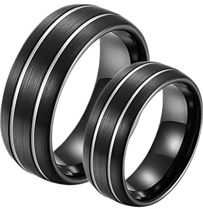 Whoiy Eheringe 8mm Breit, Verlobungsring Paar Herren Wolframcarbid 2 Stück Schwarz Gebürsteter Ring mit Groove für Valentinstag Jahrestag