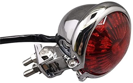 Yecnecty 1PC Vintage Universal Chrom Motorrad Rücklicht LED Lampe Stahl Rote Linse Runde Motorrad Schwanz Bremse Anzeige