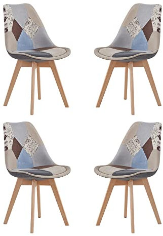EGOONM 4er Set Skandinavischen Esszimmerstühlen, Gepolstert, Retro-Stühle, für Küche/Bürostuhl mit Beinen aus Massivem Buchenholz (Hellgrau)
