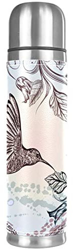 Isolierte Wasserflasche Edelstahl-Wasserflaschen Metall-Wasserflasche,Retro Malerei Kolibri Blume