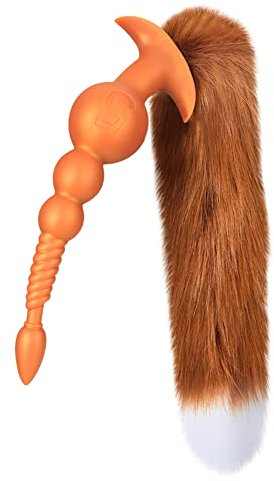 Anal Butt Plug mit Abnehmbarer Fuchsschwanz Extra Länger Foxtail Anal Kette Sexspielzeug Flüssiges Silikon Anal Plugs Analkugeln für Männer Frauen Paare Cosplay Anal Trainer Erotik BDSM (S)