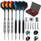 flintronic Dartpfeile, 6 Stück 23 Gramm Steel Darts Pfeile Set, Aluminium Darts Schäfte, 6 Edelstahlpfeile, 6 PVC-Schäfte, 12 O-Ringen, 12 Poly-Standard-Flights, Dartspitzer, Flugschutz, Geschenkbox