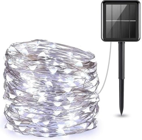 Volunx Solar LED Lights 20M/72ft 200LED Cold White Christmas String Lights Outdoor, 8 Modes, Solar Garden Light Waterproof Copper Wire, Tree Patio, Yard, Party, Wedding, Decor