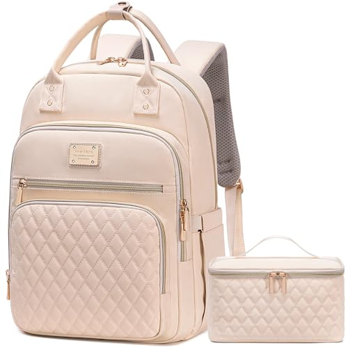 Weitars Lunch-Rucksack für Damen, 39,6 cm (15,6 Zoll), Laptop-Rucksack, Reiserucksack für Damen, Arbeitsrucksack, Lehrer, Krankenschwester-Rucksack, Beige, Large, Modern