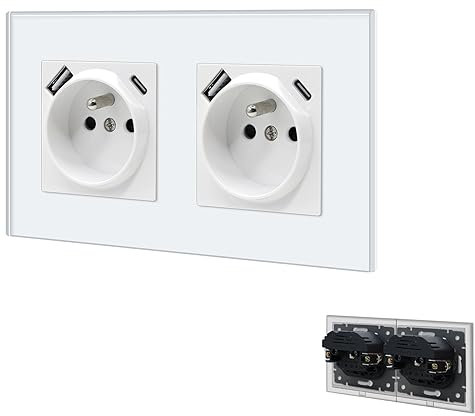 BSEED Prise Murale USB C,Prises Electriques Standard avec des griffes,Multiprise Murale avec USB Max 2.1A,16A Prise de Courant Alternatif,Convient Ipad,Smartphone(2 Prise avec USB et Type C,Blanc)