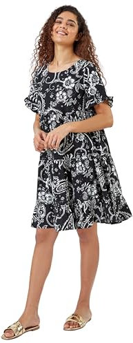 Roman Originals Smock Dress for Women UK Ladies Swing A Line Tiered Pocket Slouch Summer Spring Everyday Evening Work Holiday Short Sleeve Smart Casual Beach Lightweight Shift - Black - Size 16