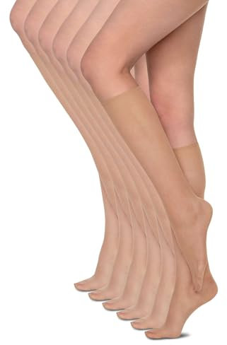 Annes styling Calcetines de mujer Hasta la rodilla 15 DEN Sin presión Ligeros y cómodos Todos los días Material liso Talla única Seis pares Sheena15, Natural