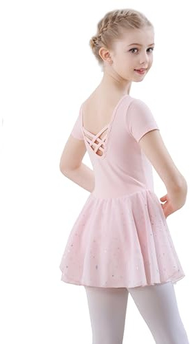 FONLAM Vestido Maillot de Danza Ballet para Nina Estampado Leotardo de Baile Ballet Tutú Falda con Lentejuelas (Rosa, 7-8 años)