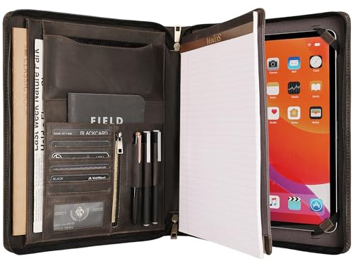 Leather Portfolio for 12.9 inch iPad Pro (2018/2020/2021/2022), Leather Portfolio with Ipad Holder for Letter Size Notepad, Personalized Leather Padfolio for Men (Grey, Non-Custom)