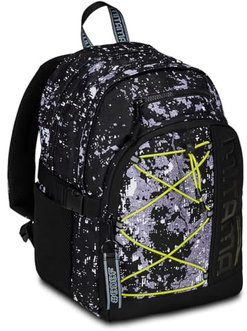 Mitama Zaino Triplo Scomparto Cement con Tasca porta PC, Nero e Grigio, Scuola Elementare e Tempo Libero, Bambino Ragazzo