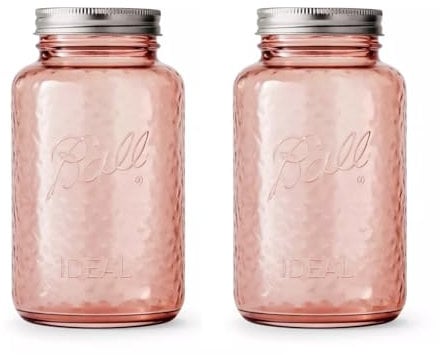 Ball Collectors Edition Vintage Rose Colored Canning Jars, Regular Mouth Quart Jars with Lids and Bands, 32 Oz Each, Pack of 2, 2166214-2PK