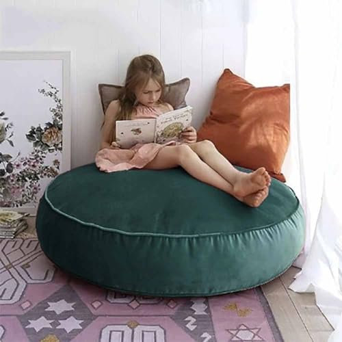 SXBCyan Großer Sitzsack-Pouf-Bezug aus Samt (ohne Füllung) Luxuriöser Sitzsack-Stuhl Runder for Erwachsene, Kinder, Boden, Ecksofa, Bett, Futon, waschbar(Dark Green,M-D120xH22cm-cover)