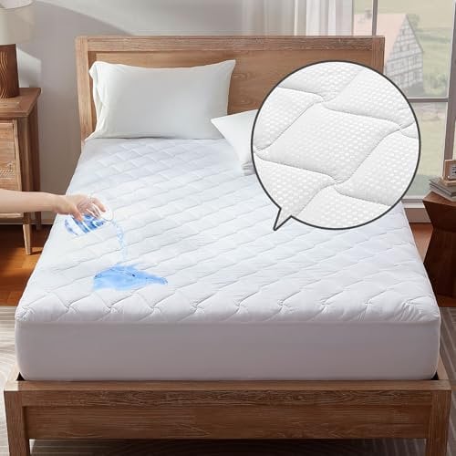 SONIVE Bezug Dünn Matratzenschoner 160x200 cm Wasserdicht, Atmungsaktives Matratzenbezug,Matratzen Topper,Weiche Matratzenauflage mit tiefen Taschen 38 cm,Weiß