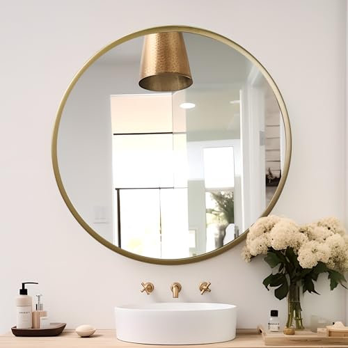 zenmag Round Mirror, 40x40 cm Metal Framed, Large Bathroom, Circle Hanging, Gold Wall for Living Room, Bedroom, Entryway Decor