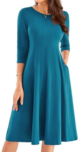 GRACE KARIN Occasion Dresses for Women UK Midi A-Line Cocktail Wedding 3/4 Sleeve Crew Neck Cocktail Prom Dress Peacock Blue XL