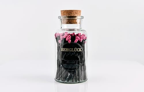 REHGLÜCK Schwarzwald klassische Apothekerflaschen mit schwarzen Streichhölzern in 6 Varianten (Streichholzkopffarbe: pink)