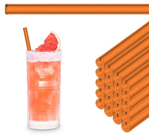 HALM Verre Orange Néon Pailles Réutilisables - 50 Pièces Droites 20 cm pour Gastronomie, Restaurant, Bar, Café, Hôtel - Résistant au Lave-Vaisselle - Tubes en Verre