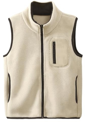 ANIMQUE Bambini Gilet in Pile Collo Alto Senza Maniche Giacca Pile Polare Gilet Tinta Unita Genitore-Bambino Leggero Top Capispalla, Cachi 170