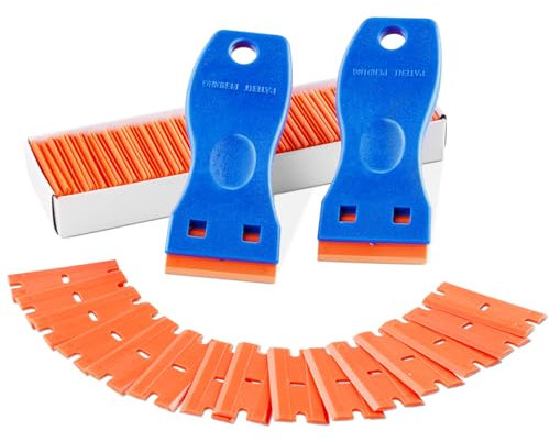 VEVOR Plastic Razor Blade Scraper, 2PCS Scraper Tool, 120PCS Plastic Blades, Cleaning Scraper Remover for Stickers, Decals, Adhesive, Labels, Paint from Glass, Car, Window, Caulk, No Scratches, Blue